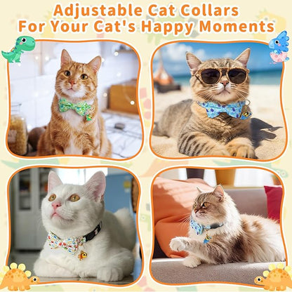 3 PCS Cat Collars with Bow Tie and Bell, Cat Collars Dinosaurs Pattern Breakaway Adjustable Cat Bow Tie Collars, Cute Bow Tie Suitable for Kittens Or Certain Puppies