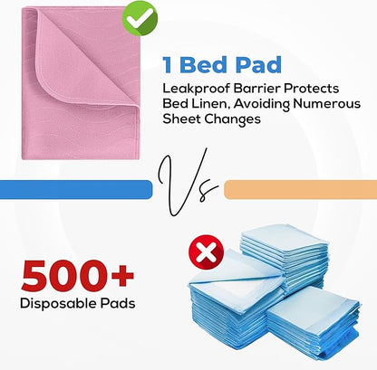 Utopia Bedding Washable Underpads 34" x 52" (Pack of 4), Waterproof Reusable Heavy Absorbency Incontinence Bed Pads for Adults, Kids, Elderly and Pets, Bedwetting Pads for Sofa and Couch (Pink)