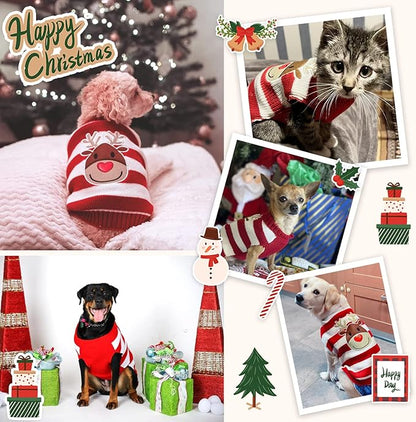 Dog Christmas Sweater Cute Striped Reindeer Xmas Pet Clothes Holiday Puppy Cat Costume New Year Gifts for Small Medium Large Dogs Jumpers (L, Red White Stripe Reindeer)