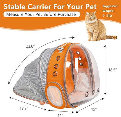 Cat Backpack Carrier Back Expandable Bubble Pet Carrier Backpack for Large Cat, Kitten and Dog, Designed for Hiking, Travelling and Outdoor Use (Back Expandable-Orange)