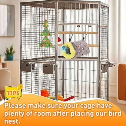MEWTOGO Small Winter Warm Bird Nest for Cage - Comfortable Birds Bed with Support Plate, Hanging Shed Hideaway Hammock Hut Gift for Budgerigar Canaries Lovebirds