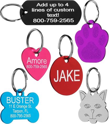 Providence Engraving Pet ID Tags - Small or Large Personalized Anodized Aluminum Pet Tags in Bone, Round, Star, Heart, Hydrant, Paw and Cat Face Shapes and 9 Colors for Dog and Cat
