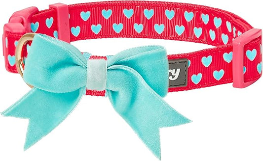 Blueberry Pet Valentines Day Dog Collar with Velvety Bowtie, Heart in Lust Red, Small, 12"-16" Neck, Adjustable, Eco-Friendly, Dog Collars for Medium Dogs & Small Dogs, Puppy Collar