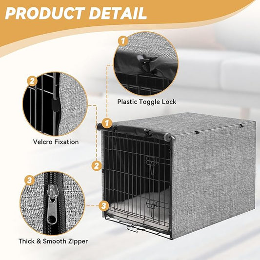 Dog Crate Cover - Double Door Waterproof Pet Kennel Cover, Durable 600D Polyester Protective Cage Cover for 48 Inch Dog Crate - Grey