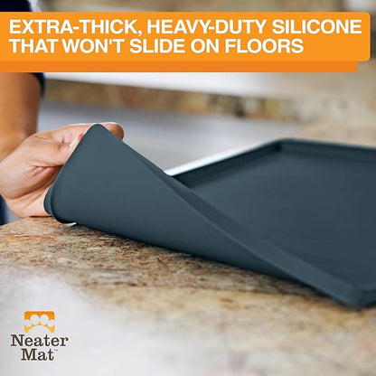 Neater Pet Brands Neater Mat Pet Mats for Food and Water, Cat & Dog Bowl Mat Waterproof Silicone, Feeding Tray, Dog Food Mats for Floors, Placemat w/Raised Edge for Under Bowls, 24" x 16", Slate Blue