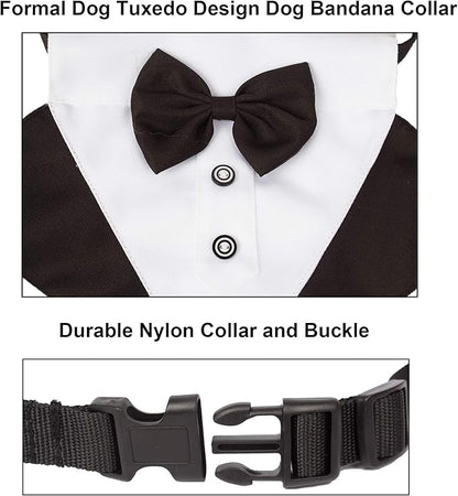 ADOGGYGO Formal Dog Tuxedo Wedding Puppt Bandana Collar with Bow Tie, Adjustable Pet Bowtie Collar Bandana for Small Dogs (Small)