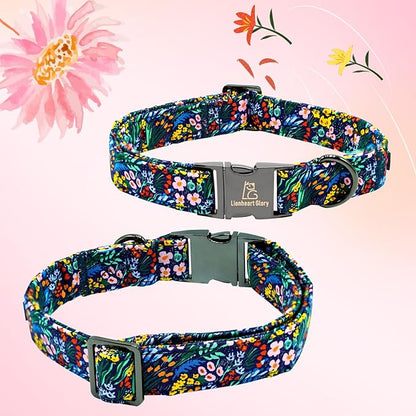 Lionheart glory Dog Collar Darkblue Flower Dog Bow Collars Floral Dog Collar with Flower Male or Female Spring Fall Pet Gift Durable Adjustable Dog Collar for Medium Dogs, B:Garden