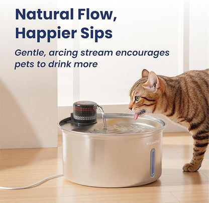 PawsPik PureFlow MAX Automatic Pet Water Dispenser, Stainless Steel Curve Dog & Cat Water Fountain, 3.2-Liter for Fresh, Long-Lasting Hydration