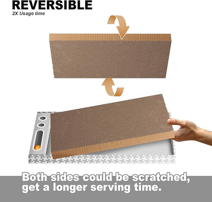 Cat Scratching Board 3 Pack – Reversible Cardboard Scratcher for Indoor Cats, Wide Boxed Scratch Pads with Bell Ball, Durable Corrugated scratchers as Furniture Protector