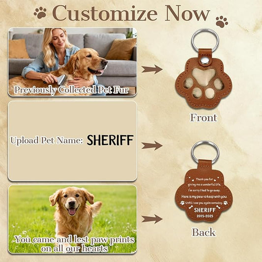 Eunigem Personalized Pet Hair Keychain for Dogs Cats-Custom Paw Keychains for Dog Hair-Shaped Leather Keychain,Pet Memorial Gifts Remembrance Accessory Refillable Keepsake for Bag or Key (Color-7)