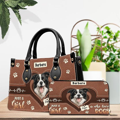 Personalized Pet Mom Leather Handbag – Custom Name Dog Cat Photo Purse, Pet Lover Gifts for Women, Christmas
