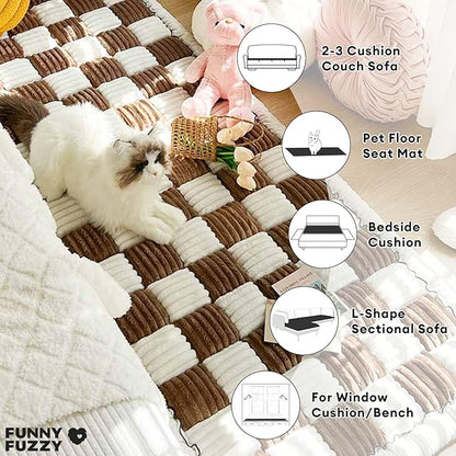 FUNNY FUZZY Pet Couch Covers for Sofa, Couch Covers for Dogs Washable Dog Couch Cover Protector Cream-Colored Furniture Sofa Covers for Dog Handmade Pure Cotton Pet Bed Mat (Brown, 23.6"×70.9")