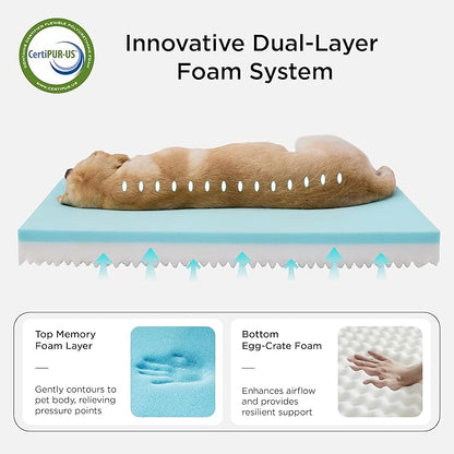 Bedsure Memory Foam Dog Beds Large Sized Dog - Orthopedic Pet Beds for Crate with Removable Washable Cover and Nonskid Bottom, Plush Flannel Fleece Top Pet Mat, Khaki