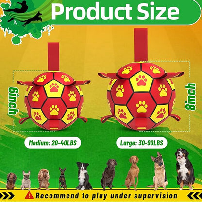 QDAN Dog Toy Balls, Dog Soccer Ball with Straps, Outdoor Dog Toys, World Cup Pet Training Soccer for Medium to Large (8 Inch)