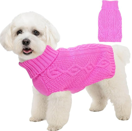 Dog Sweaters for Small Dogs Girl Warm Knit Chihuahua Clothes Pink Dog Clothes Winter Turtleneck Puppy Sweater Doggy Pullover Coat Sleeveless Cat Sweater Pet Outfit(Pink, Small)