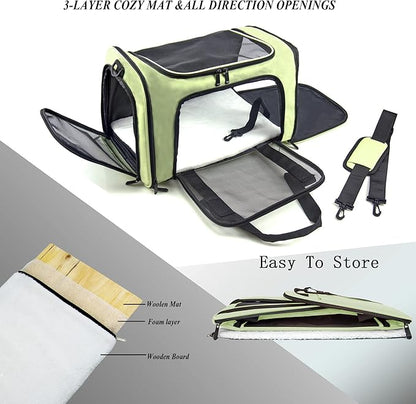 Soft Sided Carrier for Small Medium Cats Dogs,TSA Airline Approved Collapsible Travel Pet Carrier Medium Green