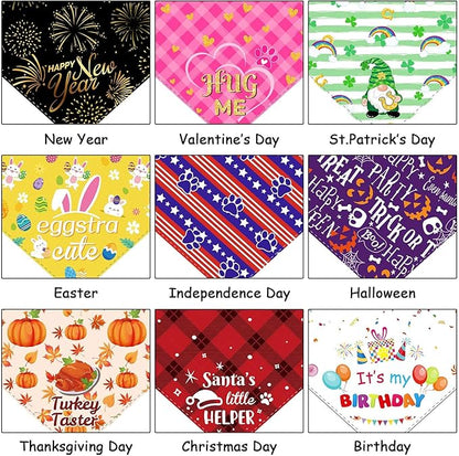Weewooday 9 Pcs Holiday Dog Bandanas St' Patrick's Day Easter Bandanas Birthday Scarf Adjustable Large Pet Washable Scarves for Large Dog Supply(Fresh Pattern)