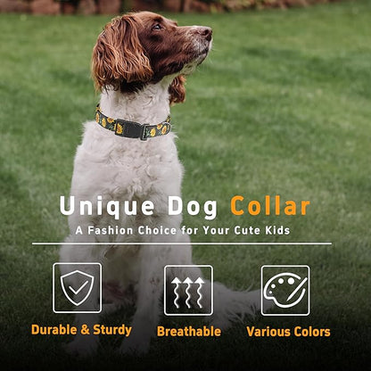 Dog Collar for Boys Girls, Sunflower Puppy Collar for Small Medium Large Dogs, Adjustable Soft Floral Pet Collar with Safety Buckle for Male Females(Black Sunflower,M)