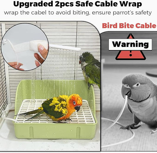 Automatic Parakeet Bird Bath with Pump, Large Bird Shower Fountain Indoor Bathtub with Running Water, Parrot Bath Tub Faucet for Pet Birds, African Grey, Cockatiel, Conure, Budgie, Lovebird