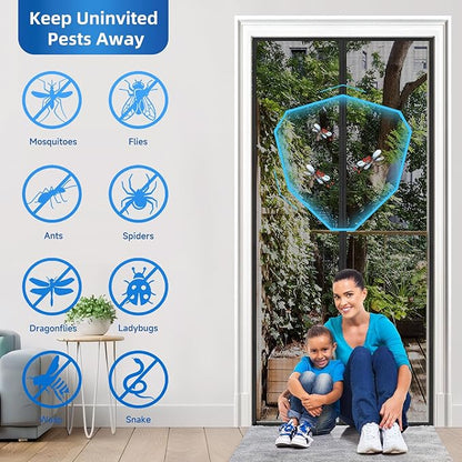 Upgraded PET Mesh Magnetic Screen Door Stronger Than Fiberglass and Polyester,Hands Free,Keep Bugs Out,Pet & Kid Friendly,Suitable for Sliding Doors,Patio and French Doors-70" X 79"