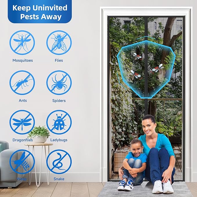 Upgraded PET Mesh Magnetic Screen Door Stronger Than Fiberglass and Polyester,Hands Free,Keep Bugs Out,Pet & Kid Friendly,Suitable for Sliding Doors,Patio and French Doors-80" X 96"