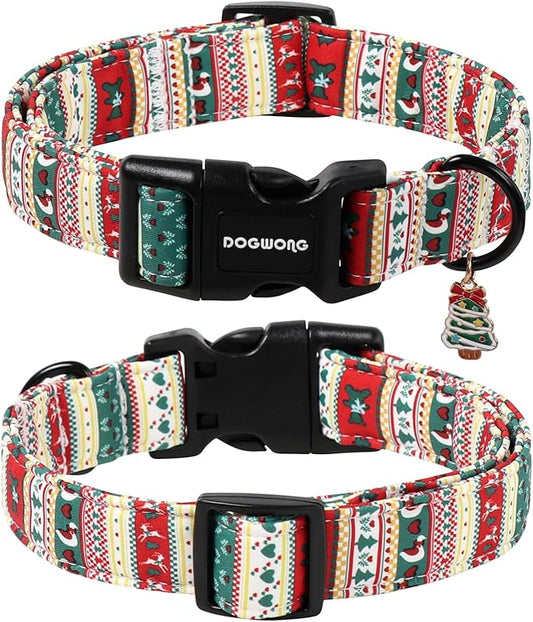 DOGWONG Christma Dog Collar, Classic Cute Red Green Christmas Tree Dog Collar for Boy and Girl Dogs, Strong Plastic Buckle Dog Collars for Small Dogs,S
