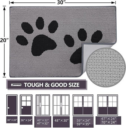 Buganda Dog Door Mat for Muddy Paws, Absorbent Dirt Trapper Washable Indoor Doormats, Non Slip Low-Profile Mud Mat for Dogs, Front Entrance Doormat for Inside Floor (47x32 Inches, Grey)