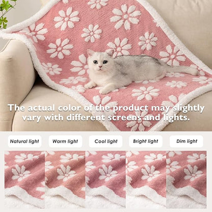 Waterproof Blanket for Dog Cat or Adult, Cute 3D Textured Flower Dog Blanket for Bed Couch Sofa, Soft Liquid Pee Proof Pet Furniture Protector, 50"x60", Pink