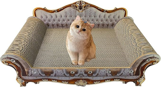 Luxury Cardboard Cat Scratcher Sofa Bed, Couch Shaped Cat Scratching Board, Scratch Lounge with Catnip, Scratcher for Indoor Cats Kittens Kitties Grey