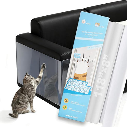 118"x8" Self-Adhesive Cat Scratch Protector Tape, Anti-Claw Couch Furniture Guard for Sofa Beds Doors Tables Walls, Clear Pet Scratch Deterrent
