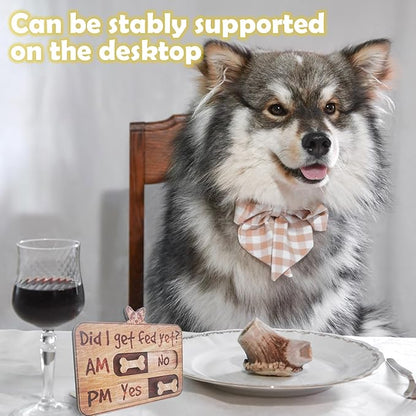 Dog Feeding Tracker-AM PM 2-Meal Wooden Fridge Magnets - Dog Feeding Reminder(3.5'' x 5.4'') with Stand - Did I Get Fed Yet-Pet Accessories to Track & Prevent Overfeeding or Underfeeding of Pets-A04