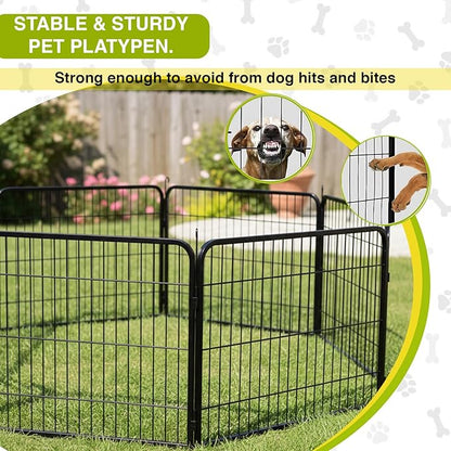 BestPet Dog Playpen 24 Inch 8 Panels Heavy Duty Metal Pet Exercise Pen Indoor Outdoor Without Door Fence Panels Anti-Skid Expandable Design
