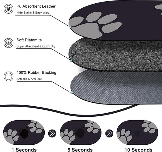 Dog Feeding Mat 24''x16'', Absorbent Pet Food Mat, No Stains Quick Dry Pet Water Mat Protect Floor, Cat Dog Water Bowl Mat for Messy Drinkers, Non-Slip Rubber Base Pet Placemats for Food and Water