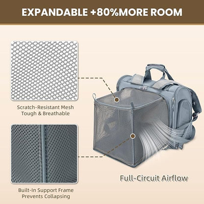 Lollimeow Expandable Cat Carrier Backpack for Large Cats - Airline Approved Pet Carrier Backpack for Small Dogs, Hiking & Travel, Waterproof with Breathable Mesh, 22lbs Capacity (Light Grey, Large)