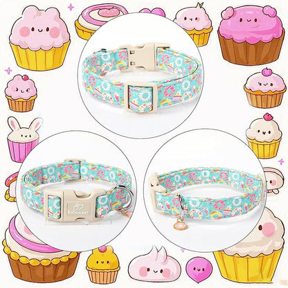 Adjustable Summer Dog Collar, Cute Mint Dessert Dog Collars for Medium Dogs, Lightweight Quick-Release Buckle Collar for Boy&Girl Dogs M