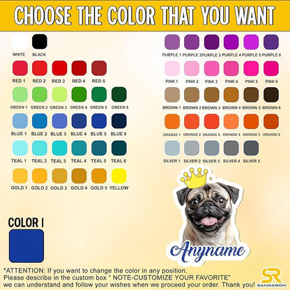Custom Pet Name Sticker Personalized Text Face Photo Crown King Queen Animal Lovers Decal Waterproof Die Cut Vinyl & Transparent DTF Decal for Laptop Helmet Car Cup Phone Tablet for Male Female