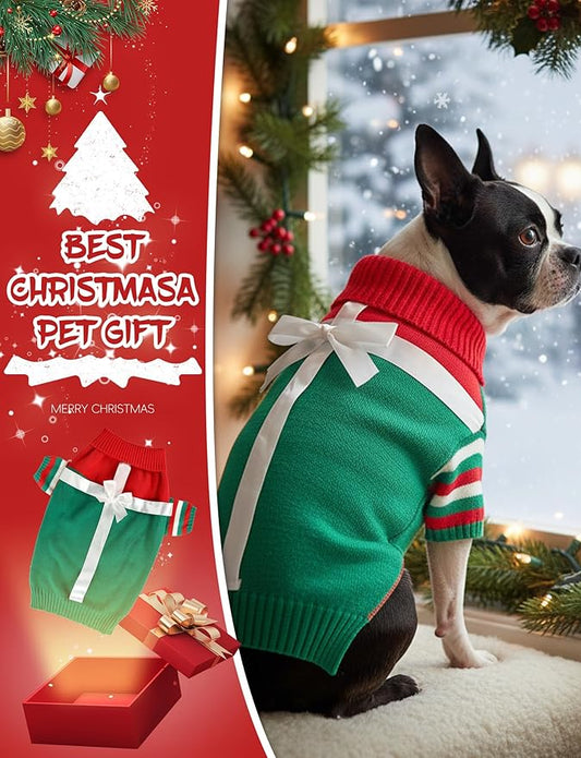 Dog Christmas Sweater, Soft Warm Pet Clothes Coat for Small Medium Large Dogs and Cats Boy Girl, Fall Cozy Holiday Turtleneck Knitting Collar Pullover Pup Outfit Costume for Thanksgiving New Year