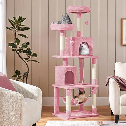 Yaheetech Cat Tree, 70.5in Cat Tower for Indoor Cats, Multi Level Cat Condo Activity Center Play House with Hammock, 2 Plush Perches, Dangling Ball, Pink