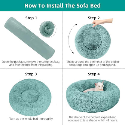 Nisrada Dog Bed for Small Medium Large Dogs, 24 inch Calming Dogs Bed, Washable-Round Cozy Soft Pet Bed for Puppy and Kitten with Slip-Resistant Bottom