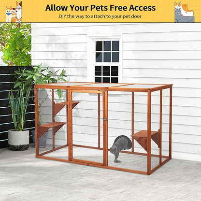 Catio Outdoor Cat Enclosure, 71" Large Catios for Cats Patio, Outside Cat Enclosures, Cattio with Waterproof Roof, Clearance Cat Cage for Multiple Cats, Orange