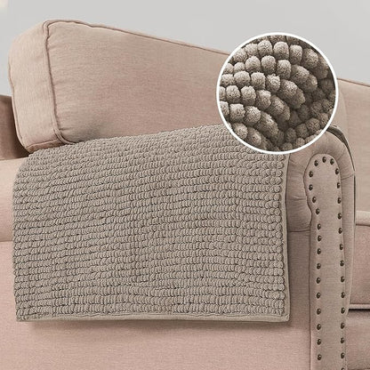 H.VERSAILTEX Plush Chenille Couch Armrest Cover 2 Packs Thick and Soft Sofa Covers Furniture Protector Cover for Pets (27.5" x 27.5", Taupe)
