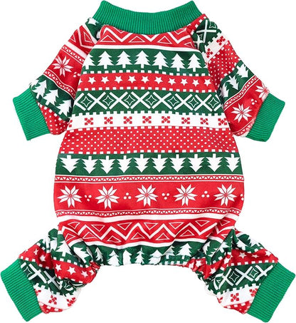 Fitwarm Dog Christmas Outfit, Holiday Pet Clothes for Small Dogs Boy Girl, Festive Pajamas with Feet, Puppy Onesie, Red, Green, XL