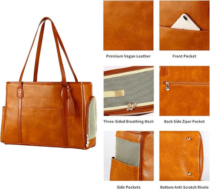 Stylish Dog Purse Carrier, Leather Pet Carrier Bag for Small Dogs Cats Puppy, Airline Approved Soft-Sided Carrier Brown