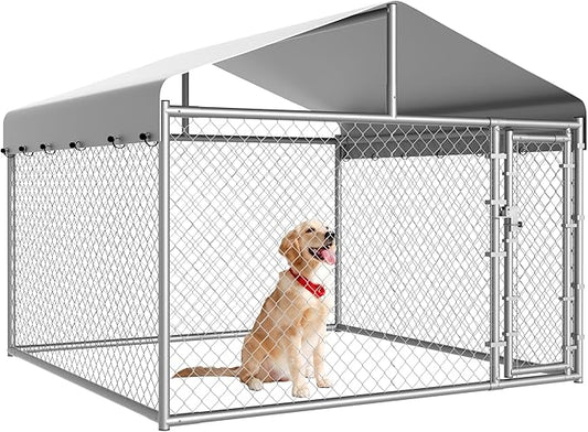 Dog Kennel Outside with Roof, Large Dog Run Enclosure, Outdoor Heavy Duty Pens House Pet Playpen with Galvanized Chain Link Waterproof Cover and Secure Lock(6.76'Lx6.76'Wx5.64'H)