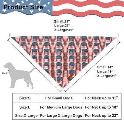 ADOGGYGO American Flag Dog Bandana 2 Pack, Reversible White Red USA Flag Pet Scarf Bib, Adjustable Fit 4th of July Bandanas for Small Dogs Pets (Small)