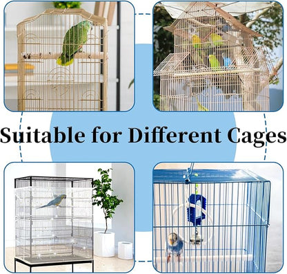 Daoeny Bird Cage Seed Catcher, Large Bird Cage Cover, Adjustable Soft Airy Nylon Mesh Net, Birdcage Cover Skirt Seed Guard for Parrot Parakeet Macaw African Round Square Cages (White, Sequins Star)