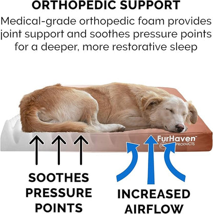 Furhaven Water-Resistant Orthopedic Dog Bed for Medium/Small Dogs w/ Removable Washable Cover, For Dogs Up to 35 lbs - Indoor/Outdoor Logo Print Oxford Polycanvas Mattress - Chestnut, Medium