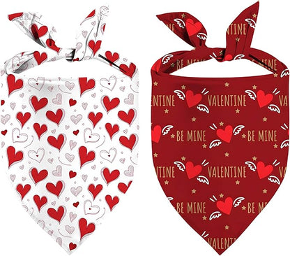 Heart Dog Bandana, 2 Pack Adjustable Holiday Party Birthday Pets Heart Bandana Triangle Bibs Cat Scarf Set