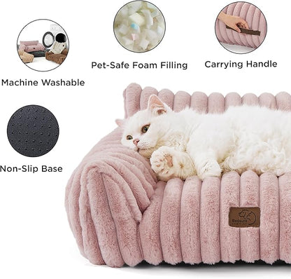 Bedsure ComfyFleece™ Cute Cat Couch for Pets - As Seen on TV on Good Day New York, Small Medium Dog Bed, Supportive Couch Bed for Small Dogs, 30 Inch, Blush Pink