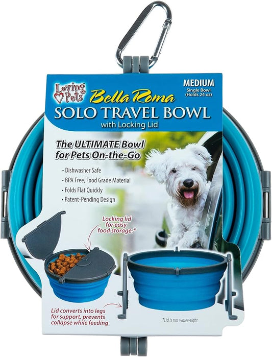 Loving Pets - Bella Roma Portable Travel Dog Bowl Collapsible Dog Food & Water Bowl (Blue, Medium)